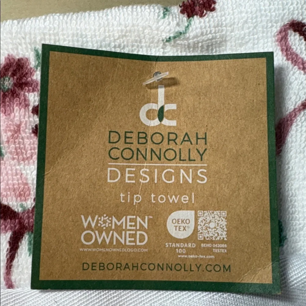 Deborah Designs Floral Bow Embroidered Hand Towel - White with Rose NWT